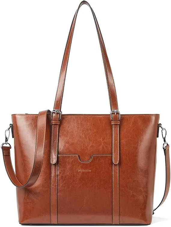 BOSTANTEN Genuine Leather Laptop Bag for Women 15.6'' Briefcase Tote Bags | Laptop Compartment, Structured, Professional, Detachable & Adjustable Shoulder Strap, Metal Feet, Work, Office, Business